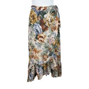 Stella Nova Copenhagen Floral Wrap Midi Skirt Ruffle Danish Romantic Size 38